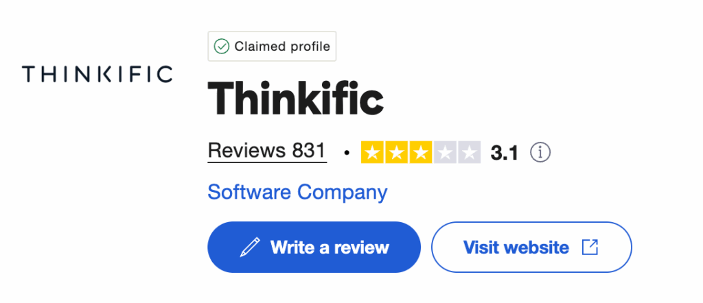 Thinkific TrustPilot Screenshot